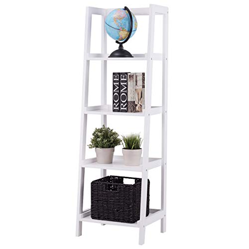 COSTWAY Bücherregal, Standregal mit 4 Ebenen, Leiterregal Holz, Dekoregal mit Kippsicherung für...